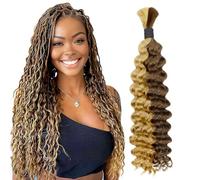Lashey Cheveux de Tressage Humain pour les Tresses Boho Vagues Profondes 50g #4/27 Cendre Brun Mix Miel Blond Cheveux Humains en Vrac pour le Tresses Deep Wave Human Hair Bulk 50cm (20 Pouces)