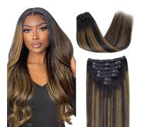 Lashey Extensions Cheveux Naturels à Clips 120g 7 Pièces Noir Naturel Mélangé à Brun Châtain Extension de Cheveux Humain 55cm 22 Pouces Cheveux Raides Extensions de Cheveux Pour Femmes