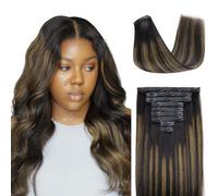 Lashey Extensions de Cheveux 130g 9 Pièces Noir Naturel Mélangé à Brun Châtain Raides Extension à Clip Sans Couture 35cm 14 Pouces Extensions Cheveux Naturels à Clips avec Bord Invisible