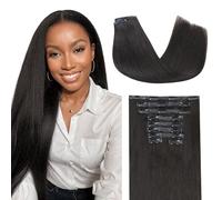 Lashey Extensions de Cheveux 150g 9 Pièces Noir Naturel Yaki Raides Extension à Clip Sans Couture 55cm 22 Pouces Extensions Cheveux Naturels à Clips avec Pour Femmes