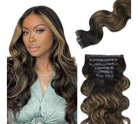 Lashey Extensions de Cheveux Noir Naturel Mélangé à Brun Châtain Ondulés Extension à Clip Sans Couture 7 Pièces 110g 50cm 20 Pouces Extensions Cheveux Naturels à Clips Pour Femmes