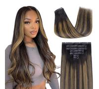 Lashey Extensions de Cheveux Noir Naturel Mélangé à Brun Châtain Raides Extension à Clip Sans Couture 7 Pièces 110g 45cm 18 Pouces Extensions Cheveux Naturels à Clips avec Bord Invisible