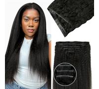 Lashey InvisiEdge Extension Cheveux Naturel Clip 60cm 110g 7 Pièces Injected Seamless Clip in Hair Extensions Human Hair Noir Naturel Kinky Raides Extension à Clip Sans Couture