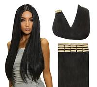 Lashey Lot de 20 extensions de cheveux humains naturels, droits, avec bande double face, pour femme, 45 cm, 50 g, noir