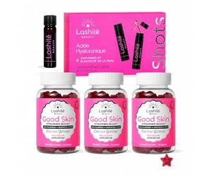 Lashilé Beauty - Complément Alimentaire - Action Anti-rides et élasticité de la peau - Shots Acide Hyaluronique 150 mg + Gummies Good Skin Vitamines - Programme shot 14 Jours + Cure 3 mois Gummies