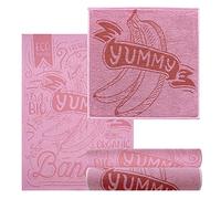 Lashuma 4 Serviettes de Cuisine, Rose, 2 Serviettes essuie-Tout de 50 x 50 cm, 2 torchons à Vaisselle de 50 x 70 cm, Motif : Banane