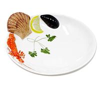 Lashuma Assiette creuse fabriquée à la main en céramique italienne au design fruits de mer, assiette creuse 22 cm, profondeur 5 cm