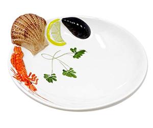 Lashuma Assiette creuse fabriquée à la main en céramique italienne au design fruits de mer, assiette creuse 22 cm, profondeur 5 cm