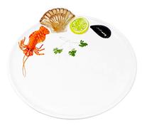 Lashuma Assiette de présentation en céramique italienne faite à la main au design fruits de mer, assiette ronde à poisson, 25 cm