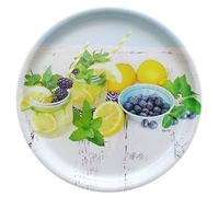 Lashuma Grand plateau de service, plateau en plastique de 40 cm de diamètre, plateau décoratif rond design : citron vert