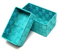 Lashuma Lot de 2 paniers de salle de bain turquoise, dimensions : 19 x 10 x 7 cm et 20 x 13 x 10 cm, paniers de rangement rectangulaires