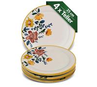 Lashuma Lot de 4 assiettes plates multicolores pour fête des fleurs, grandes assiettes de service rondes de 25 cm de diamètre