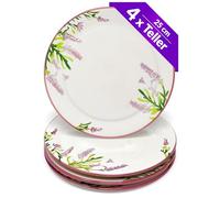 Lashuma Lot de 4 grandes assiettes plates rondes en céramique violet lavande Ø 25 cm