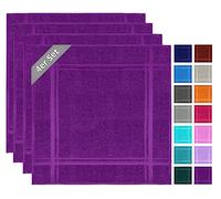 Lashuma Lot de 4 torchons de cuisine éponge 50 x 50 cm, 100 % coton, 450 g/m², violet aubergine