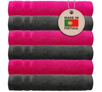 Lashuma Lot de 6 Serviette 30x30 cm, 3X Serviettes invités Grises Anthracite et 3X Serviette de Savon Rouge, série: London