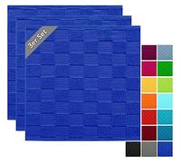 Lashuma Lot Torchons Cuisine Vaisselle série: Lissabon, 3 Serviette Eponge 50x50 cm, Essuie Main Bleu Royal