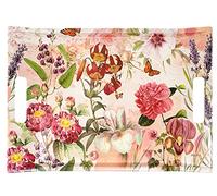 Lashuma Plateau de service rectangulaire en mélamine beige et rouge avec motif floral, 38 x 27 cm, léger et brillant, 464 g