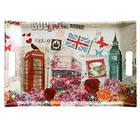 Lashuma Plateau de service rectangulaire en mélamine, Grand plateau en plastique coloré 47x31 cm, Motif: Londres