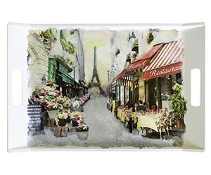 Lashuma Plateau de service rectangulaire - Grand plateau à café 54 x 35 cm - Plateau de jardin multicolore - Motif Paris