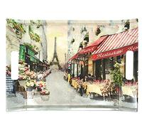 Lashuma Plateau en mélamine pour café, plateau en verre coloré, impression : Paris, grand plateau en plastique 38 x 27 cm