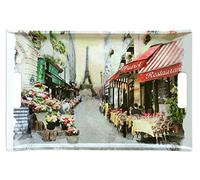 Lashuma Plateau en plastique avec poignées - Grand plateau à dessert 47 x 31 cm - Plateau de service multicolore - Motif Paris