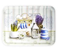 Lashuma Plateau rectangulaire mélaminé Plateau de Service de haute qualité Motif imprimé, Plastique, Oasis de plage, 50 x 37 cm