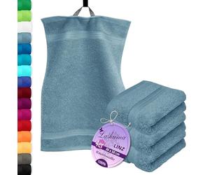 Lashuma Serviette invité 30x50 cm, Petite Serviette Main Lot de 4 Linz, Essuie Main éponge Bleu Pigeon