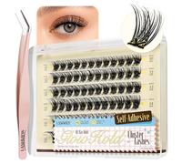 LASHVIEW Cils pré-collés en grappe - Cils autocollants - Sans colle - 72 pièces - Courbure D - Cils réutilisables - Kit de cils en grappe flottants avec pincettes pour débutantes (ZN10X)