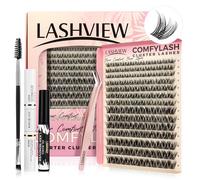 LASHVIEW DIY Lash Extension Kit, 182pcs Cluster Eyelash Extensions Kit, Individual Lashes Kit,Cluster Lashes with Lash Bond and Seal,Lash Glue Remover and Lash Applicator(Natural)