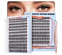 LASHVIEW Lot de 156 extensions de cils auto-adhésifs, à presser - Pas besoin de colle - Comprend des grappes, 1 applicateur - Facile à appliquer à la maison - Kit d'extension de cils N06 10-16 mm