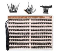 LASHVIEW Lot de 180 cils auto-adhésifs pré-collés avec pince à épiler - Cils naturels ondulés - Pas besoin de colle - Cils individuels - Courbe en D - 10 à 16 mm