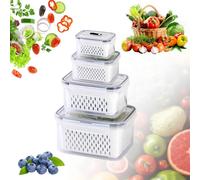 LASIEYO Lot de 4 Boîtes de Conservation Alimentaire, Boîtes Hermétiques avec Passoire Amovible pour Réfrigérateur Rangement, Récipient de Conservation pour Fruit Fromage Légume, 4.15L+3.15L+1.7L+0.8L