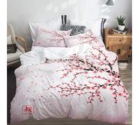LASINSU Branche Cerisier du Japon réaliste avec fichier Sakura hiéroglyphe Fleurs épanouies，Parure de Lit Pou Housse de Couette (200x200) et 2 Taies d'oreiller pour Lit