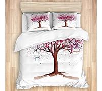 LASINSU Parure de lit Adulte,Arbre de Sakura de bourgeons de Fleurs de Cerisier Japonais dans l'illustration d'essence de beauté d'aquarelle,1 Housse de Couette 220x240cm+2 Taies d'Oreillers 50X75CM