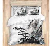 LASINSU Parure de lit Adulte,Paysage Chinois Japonais Peinture Encre De Chine Montagne Arbre Jardin,1 Housse de Couette 240x260cm+2 Taies d'Oreillers 50X75CM