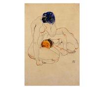 Lasite Egon Schiele《Deux amis》Tableaux Affiche Decoration Murale Salon Moderne Tableau Impression sur Toile Deco Maison Salon Chambre Décor（40x60cm） 16x24inch,Sans Cadre