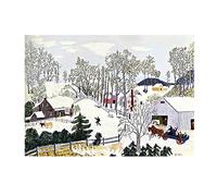 Lasite Grandma Moses《Coin rural》Tableaux Affiche Decoration Murale Salon Moderne Tableau Impression sur Toile Deco Maison Salon Chambre Décor（45x63cm） 18x25inch,Sans Cadre