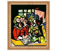 Lasite Pablo Picasso Impressions Sur Toile D'art Mural Salon de Chambre à Coucher Encadrée Decoration à La Maison Tableaux(Deux caractères,（50x60cm） 20x24inch-Relief doré Vintage)-1