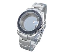 Lasitech Boîtier de Montre argenté HN35 40 mm GMT/SUB, Lunette 120 clics en Verre Saphir, Accessoires for mouvements NH34/NH36, Cadran Date 28,5 mm.(T6/80,Glass Back Cover)