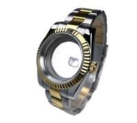 Lasitech Boîtier NH35 de 39 mm, Lunette cannelée DJ2T, Verre Saphir Or Jaune, SK Mod, pièces de Modification DJ adaptées aux Montres en Acier NH35/36(Silver,Glock Clasp)