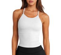 LASLULU Soutien-gorge de sport sans couture pour femme - Dos nageur - Bretelles spaghetti - Rembourré - Dos nu - Style décontracté, blanc, Taille M