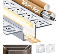 LASLUX 10 x Profilé LED Encastrable en Aluminium 2 m (Total 20 m) - Pour Ruban LED jusqu'à 12 mm de Largeur - Dimensions : 55,5 mm x 14,9 mm - Rail LED avec Diffuseur Semi-Transparent