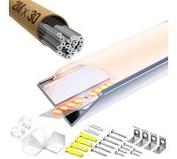 LASLUX 30 × LED profilé d'angle aluminium blanc 2m pour largeur max 10mm bande LED, L2000*15,8 * 15,8mm, profil LED 45 degrés rail en forme de V profil d'angle bande canal et diffuseur pour indirecte
