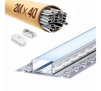 LASLUX 40 x LED Profil pour carrelage 2M, Profil LED pour cloison sèche 2M en aluminium, profilé pour canal encastré et diffuseur en saillie pour éclairage indirect au plafond