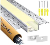 LASLUX 5 x Profil LED pour cloison sèche 2M en aluminium pour rail de bande, canal encastré et diffuseur en saillie pour éclairage indirect Decker