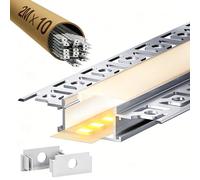 LASLUX Lot de 10 profilés LED pour cloison sèche - 2 m - Pour bandes LED de 20 mm - Profilés encastrés en aluminium pour cloison sèche, canal LED, diffuseur, plafond, mur, éclairage indirect (profil