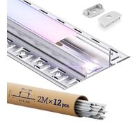 LASLUX Lot de 12 profilés de carrelage LED de 2 m, profilé LED pour cloison sèche de 2 m, profilé en aluminium, rail encastré et diffuseur pour éclairage indirect au plafond