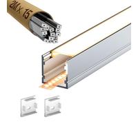 LASLUX Lot de 15 profils en aluminium de 2 m pour bandes LED (30 m), canaux avec couverture mate, max 15,4 mm, profil aluminium 20 x 20 mm