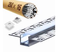 LASLUX Lot de 16 profilés LED pour cloison sèche - 2 m - Rail LED - 2 m - Profilé en aluminium - Canal encastré et diffuseur - Montage en saillie - Pour éclairage indirect au plafond