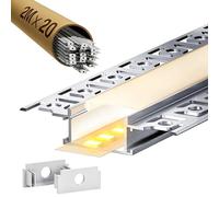 LASLUX Lot de 20 profilés LED pour cloison sèche - 2 m - Pour bandes LED de 20 mm - Profilés encastrés en aluminium pour cloison sèche, canal LED, diffuseur, plafond, mur, éclairage indirect (profil
